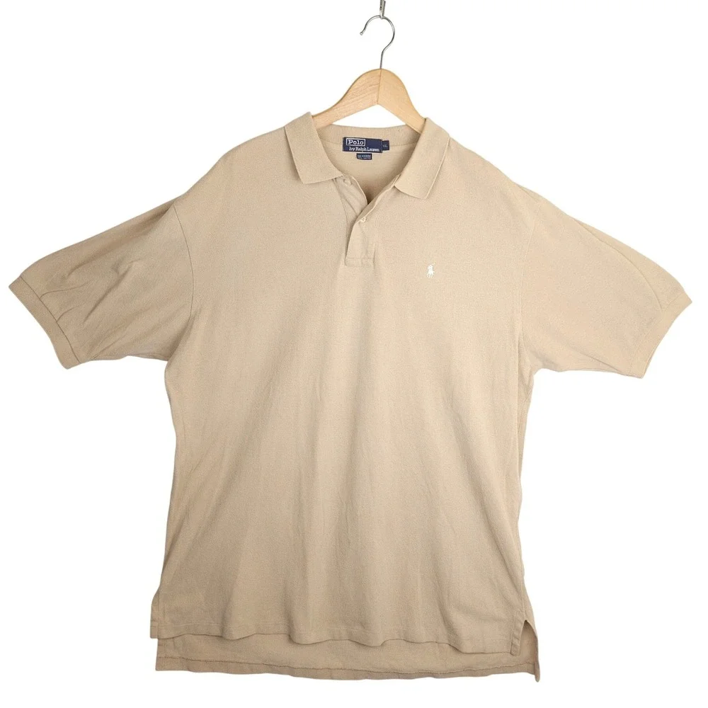 Vintage Polo Ralph Lauren XXL Tan Pique‎ Cotton Polo Shirt Big & Tall